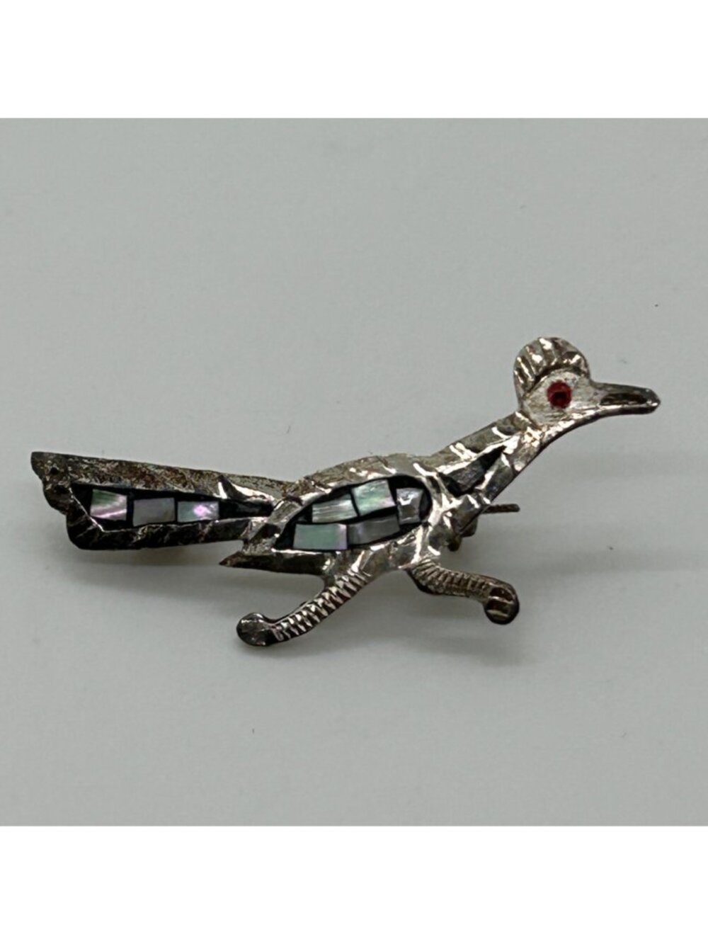 Vintage Heco En Mexico Sterling Silver 925 Abalone Shell Roadrunner Bird Brooch - Picture 2 of 12
